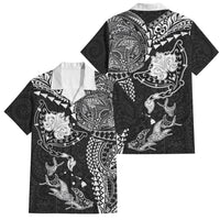 Hawaiian Manta Ray Tribal Family Matching Tank Maxi Dress and Hawaiian Shirt Polynesian Art Motifs Black Color LT03 Dad's Shirt - Short Sleeve Black - Polynesian Pride