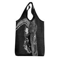 Hawaiian Manta Ray Tribal Grocery Bag Polynesian Art Motifs Black Color