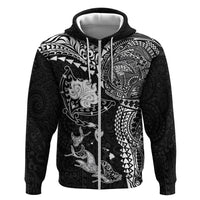 Hawaiian Manta Ray Tribal Hoodie Polynesian Art Motifs Black Color LT03 Zip Hoodie Black - Polynesian Pride