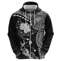 Hawaiian Manta Ray Tribal Hoodie Polynesian Art Motifs Black Color
