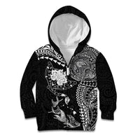 Hawaiian Manta Ray Tribal Kid Hoodie Polynesian Art Motifs Black Color