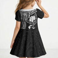 Hawaiian Manta Ray Tribal Kid Short Sleeve Dress Polynesian Art Motifs Black Color LT03 - Polynesian Pride