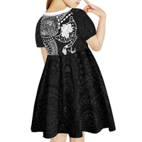 Hawaiian Manta Ray Tribal Kid Short Sleeve Dress Polynesian Art Motifs Black Color LT03 - Polynesian Pride