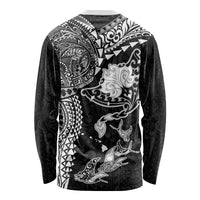 Hawaiian Manta Ray Tribal Long Sleeve Shirt Polynesian Art Motifs Black Color