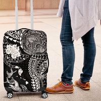 Hawaiian Manta Ray Tribal Luggage Cover Polynesian Art Motifs Black Color