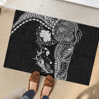 Hawaiian Manta Ray Tribal Rubber Doormat Polynesian Art Motifs Black Color