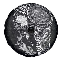 Hawaiian Manta Ray Tribal Spare Tire Cover Polynesian Art Motifs Black Color