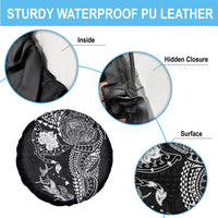 Hawaiian Manta Ray Tribal Spare Tire Cover Polynesian Art Motifs Black Color