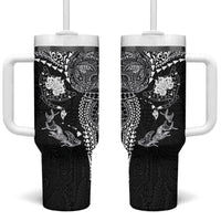 Hawaiian Manta Ray Tribal Tumbler With Handle Polynesian Art Motifs Black Color