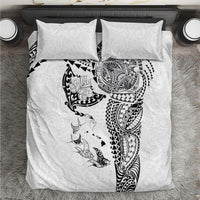 Hawaiian Manta Ray Tribal Bedding Set Polynesian Art Motifs White Color