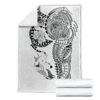 Hawaiian Manta Ray Tribal Blanket Polynesian Art Motifs White Color LT03 - Polynesian Pride