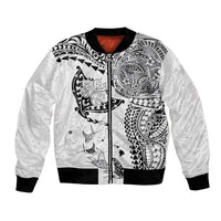 Hawaiian Manta Ray Tribal Bomber Jacket Polynesian Art Motifs White Color LT03 Unisex White - Polynesian Pride