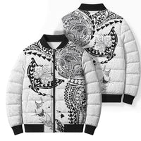 Hawaiian Manta Ray Tribal Bomber Puffer Jacket Polynesian Art Motifs White Color