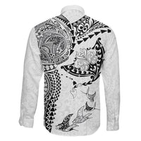 Hawaiian Manta Ray Tribal Family Matching Puletasi and Hawaiian Shirt Polynesian Art Motifs White Color