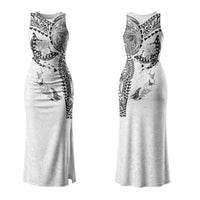 Hawaiian Manta Ray Tribal Family Matching Tank Maxi Dress and Hawaiian Shirt Polynesian Art Motifs White Color LT03 Mom's Dress White - Polynesian Pride
