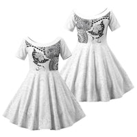 Hawaiian Manta Ray Tribal Family Matching Tank Maxi Dress and Hawaiian Shirt Polynesian Art Motifs White Color LT03 Daughter's Dress White - Polynesian Pride