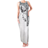 Hawaiian Manta Ray Tribal Family Matching Tank Maxi Dress and Hawaiian Shirt Polynesian Art Motifs White Color