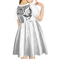 Hawaiian Manta Ray Tribal Kid Short Sleeve Dress Polynesian Art Motifs White Color LT03 - Polynesian Pride