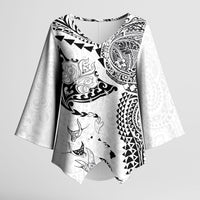 Hawaiian Manta Ray Tribal Kimono Sleeve Blouse Polynesian Art Motifs White Color
