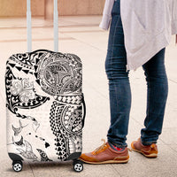 Hawaiian Manta Ray Tribal Luggage Cover Polynesian Art Motifs White Color LT03 White - Polynesian Pride