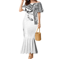 Hawaiian Manta Ray Tribal Mermaid Dress Polynesian Art Motifs White Color LT03 Women White - Polynesian Pride