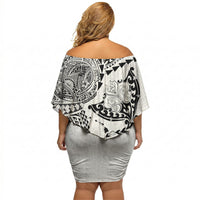 Hawaiian Manta Ray Tribal Off Shoulder Short Dress Polynesian Art Motifs White Color LT03 - Polynesian Pride