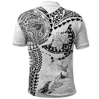 Hawaiian Manta Ray Tribal Polo Shirt Polynesian Art Motifs White Color LT03 - Polynesian Pride