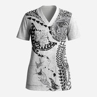 Hawaiian Manta Ray Tribal Scrub Top Polynesian Art Motifs White Color