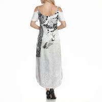 Hawaiian Manta Ray Tribal Summer Maxi Dress Polynesian Art Motifs White Color LT03 - Polynesian Pride