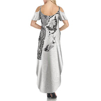 Hawaiian Manta Ray Tribal Summer Maxi Dress Polynesian Art Motifs White Color
