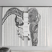 Hawaiian Manta Ray Tribal Window Curtain Polynesian Art Motifs White Color