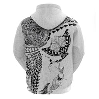 Hawaiian Manta Ray Tribal Zip Hoodie Polynesian Art Motifs White Color LT03 - Polynesian Pride