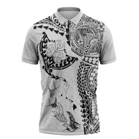 Hawaiian Manta Ray Tribal Zipper Polo Shirt Polynesian Art Motifs White Color