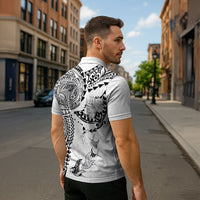 Hawaiian Manta Ray Tribal Zipper Polo Shirt Polynesian Art Motifs White Color