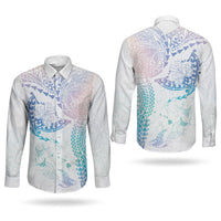 Hawaiian Manta Ray Tribal Couples Matching Long Sleeve Bodycon Dress and Long Sleeve Button Shirt Polynesian Art Motifs Sweet Pastel LT03 - Polynesian Pride