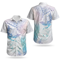 Hawaiian Manta Ray Tribal Couples Matching Off The Shoulder Long Sleeve Dress and Hawaiian Shirt Polynesian Art Motifs Sweet Pastel LT03 - Polynesian Pride