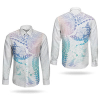 Hawaiian Manta Ray Tribal Couples Matching Short Sleeve Bodycon Dress and Long Sleeve Button Shirt Polynesian Art Motifs Sweet Pastel LT03 - Polynesian Pride