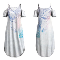 Hawaiian Manta Ray Tribal Couples Matching Summer Maxi Dress and Long Sleeve Button Shirt Polynesian Art Motifs Sweet Pastel LT03 - Polynesian Pride