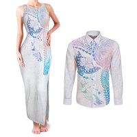 Hawaiian Manta Ray Tribal Couples Matching Tank Maxi Dress and Long Sleeve Button Shirt Polynesian Art Motifs Sweet Pastel LT03 Multicolor - Polynesian Pride