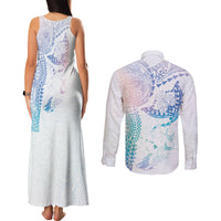 Hawaiian Manta Ray Tribal Couples Matching Tank Maxi Dress and Long Sleeve Button Shirt Polynesian Art Motifs Sweet Pastel LT03 - Polynesian Pride