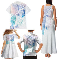 Hawaiian Manta Ray Tribal Family Matching Tank Maxi Dress and Hawaiian Shirt Polynesian Art Motifs Sweet Pastel LT03 Mom's Dress Multicolor - Polynesian Pride