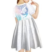 Hawaiian Manta Ray Tribal Kid Short Sleeve Dress Polynesian Art Motifs Sweet Pastel