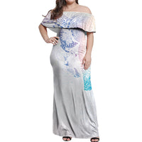 Hawaiian Manta Ray Tribal Off Shoulder Maxi Dress Polynesian Art Motifs Sweet Pastel LT03 Women Multicolor - Polynesian Pride