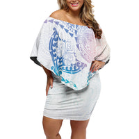 Hawaiian Manta Ray Tribal Off Shoulder Short Dress Polynesian Art Motifs Sweet Pastel LT03 Women Multicolor - Polynesian Pride