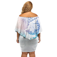 Hawaiian Manta Ray Tribal Off Shoulder Short Dress Polynesian Art Motifs Sweet Pastel LT03 - Polynesian Pride