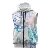 Hawaiian Manta Ray Tribal Sleeveless Zip Hoodie Polynesian Art Motifs Sweet Pastel