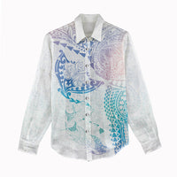 Hawaiian Manta Ray Tribal Women Casual Shirt Polynesian Art Motifs Sweet Pastel