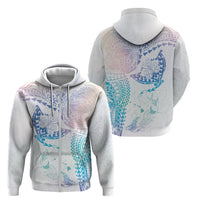 Hawaiian Manta Ray Tribal Zip Hoodie Polynesian Art Motifs Sweet Pastel LT03 - Polynesian Pride