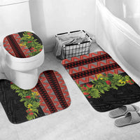 Maori Tukutuku Bathroom Set with Ferns Pohutukawa and Kowhai Tribal Moko Patterns LT03 Mat Set Only (3 pcs) One Size Multicolor - Polynesian Pride