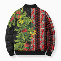 Maori Tukutuku Bomber Puffer Jacket with Ferns Pohutukawa and Kowhai Tribal Moko Patterns